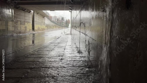 Urban underpass with rainfall: capturing nature's interaction with city architecture