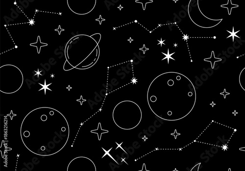 Background with stars, vector pattern night sky filled with lots of stars. Boho star universe background