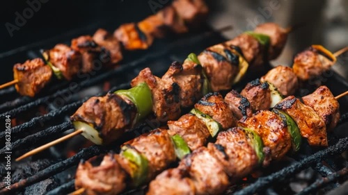 Wallpaper Mural Grilled skewers on grill cooking with a hand holding a skewer Torontodigital.ca