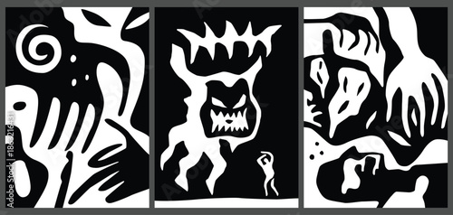  Fear mental issues  abstract vector illustration set