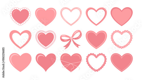 Hearts' symphony: A collection of exquisite pink heart designs, gracefully arranged, evoke feelings of affection and tenderness, showcasing an array of unique styles and embellishments.