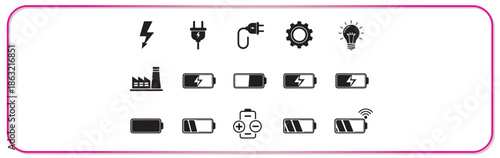 Collection of modern battery and power related icons
