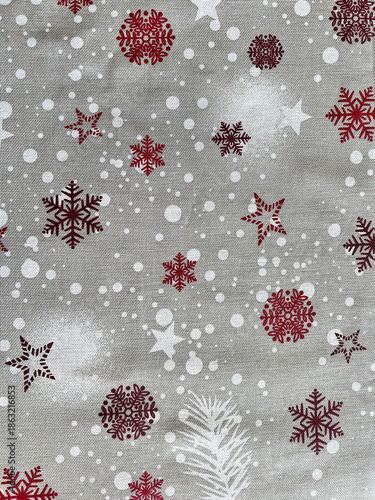 Christmas winter holiday fabric pattern with snowflakes and stars