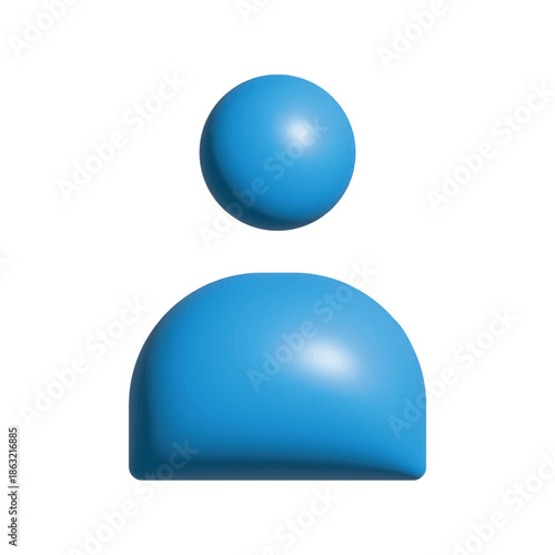 Blue 3D User Profile Icon. Glossy Avatar Symbol for App UI and Social Media. Minimalist Person Sign Vector Isolated on White.