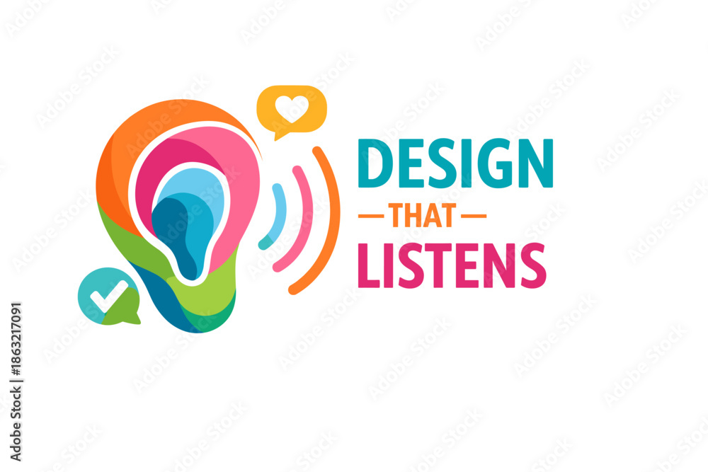 Obraz premium Colorful ear logo with speech bubbles and text design