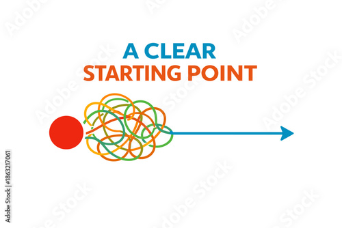 Concept of clarity with starting point and directed arrow in vibrant colors