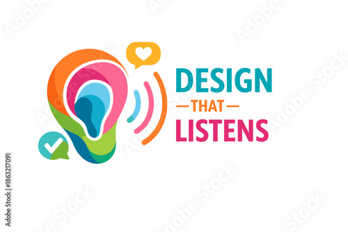 Colorful ear logo with speech bubbles and text design