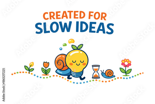 Snail and lightbulb with flowers and hourglass