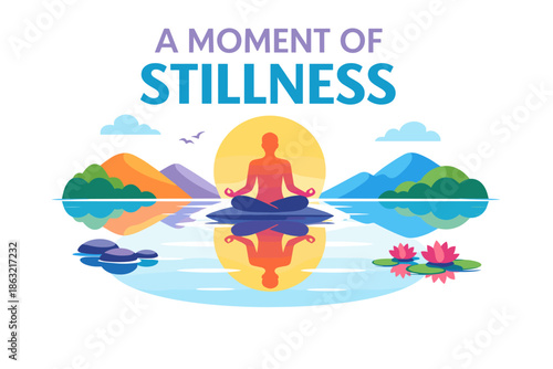 Colorful serenity reflection: meditative silhouette amidst nature-inspired background