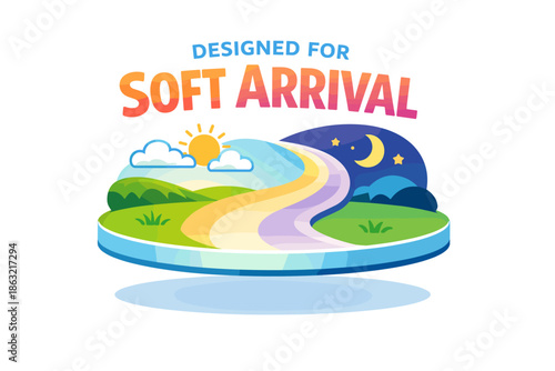 Day and night pathway design with soft arrival theme