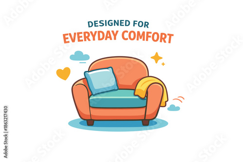 Cozy armchair with cushion and blanket for everyday comfort