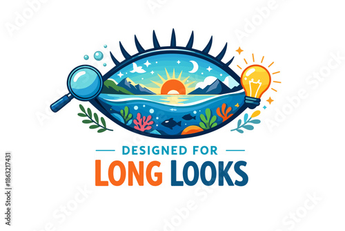 Vibrant eye design with ocean and nature elements