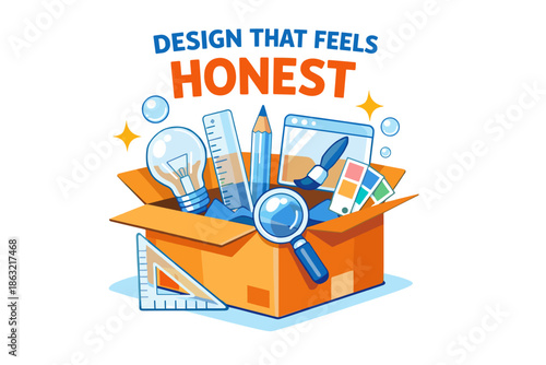 Creative design tools in box with honest message for inspiring projects
