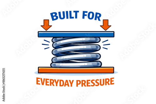 Resilient spring under pressure with text design and arrows illustrating durability
