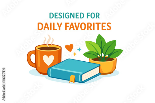 Cozy scene with coffee mug, book, and potted plant for everyday comfort