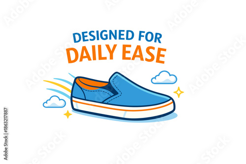Blue slip-on shoe with clouds and stars for daily ease advertising