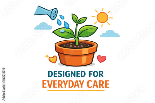 Nurturing plant growth: sun, watering can, and heart icons for everyday care