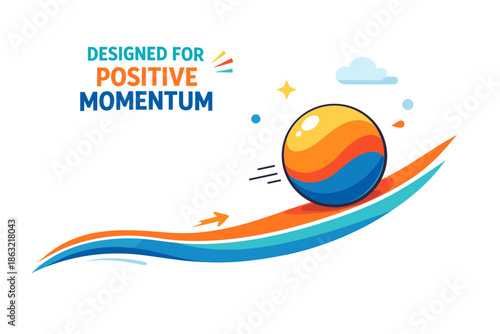 Bright ball rolling uphill illustrating positive momentum and progress