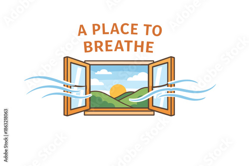 Open window with hills and sun : a place to breathe