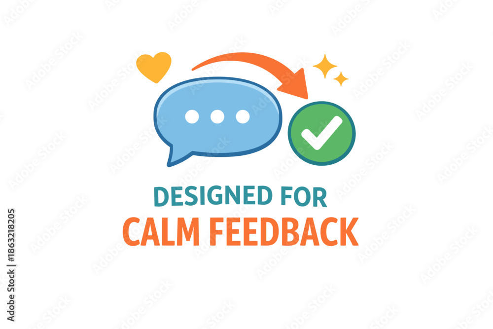 Fototapeta premium Calm feedback icon with speech bubble, arrow, and checkmark
