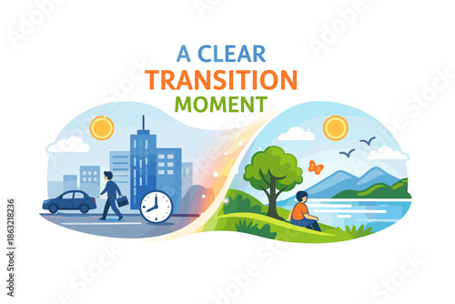 Transition from busy urban life to serene nature escape