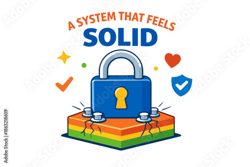 Secure system concept with lock on colorful platform design