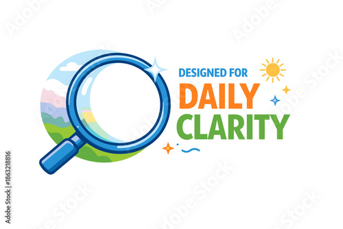 Magnifying glass logo emphasizing daily clarity with nature elements