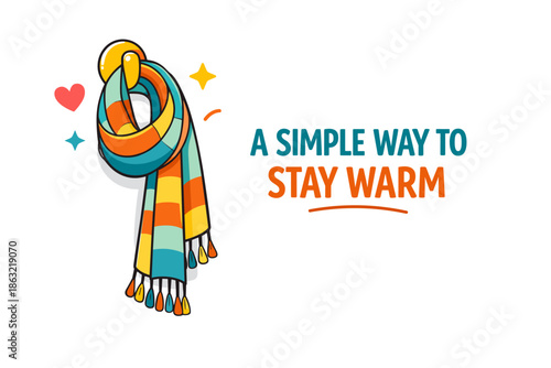 Colorful striped scarf hanging on hook with heart and star accents