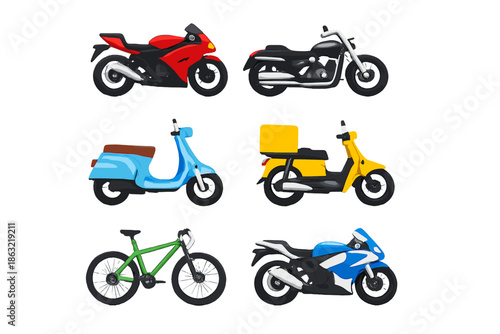 Set of assorted vehicles and transportation icons