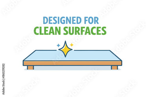 Designed for clean surfaces: minimalistic blue and green graphic with sparkle