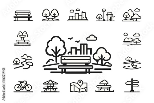 Park Icons and Symbols Set on Dark Gradient Background