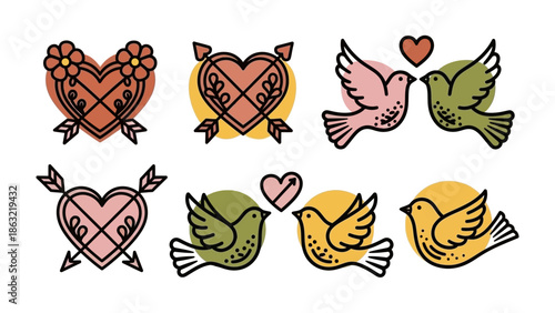 Love's Pictorial Whispers: A collection of endearing symbols of affection. showcasing hearts and doves, each tells a sweet story of affection