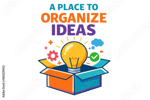 Organize ideas with a bright lightbulb emerging from a box