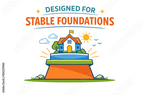 Stable foundations home concept with sun and clouds