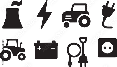 Energy, Industry and Power Silhouette Icons Set