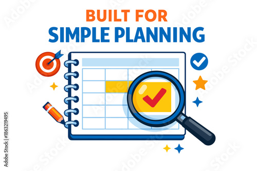 Simple planning workbook with magnifying glass and checklist elements
