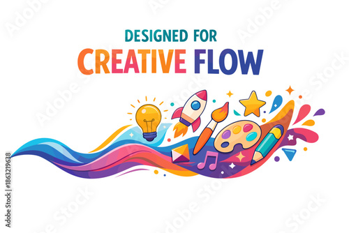 Colorful creative flow design with art and music elements