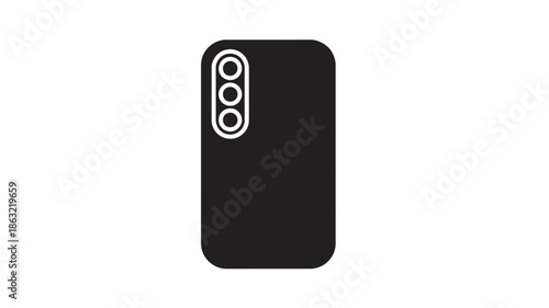 Black rounded smartphone back silhouette with white vertical triple-camera outline, flat vector illustration for tech UI icons