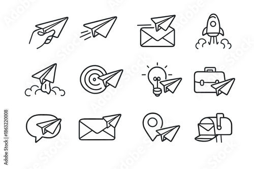 Paper Plane Icon Set with Business Concepts