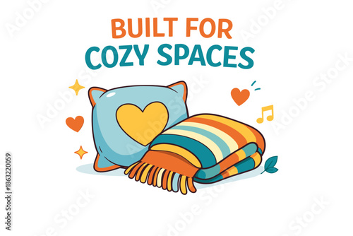 Cozy pillow and blanket with heart design for relaxing spaces