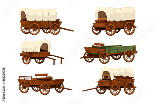 Set of Wooden Wagons and Carts