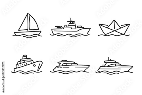 Set of boat icons on grey background