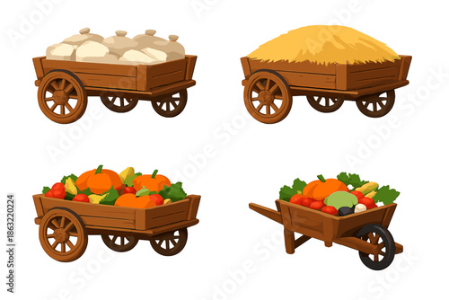 Harvest carts filled with farm produce
