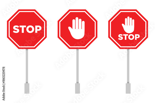 STOP sign set. Red stop road sign. vector icon