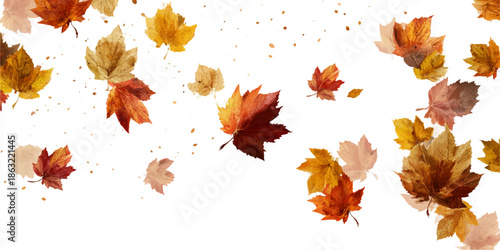 Autumn leaves falling on white background
