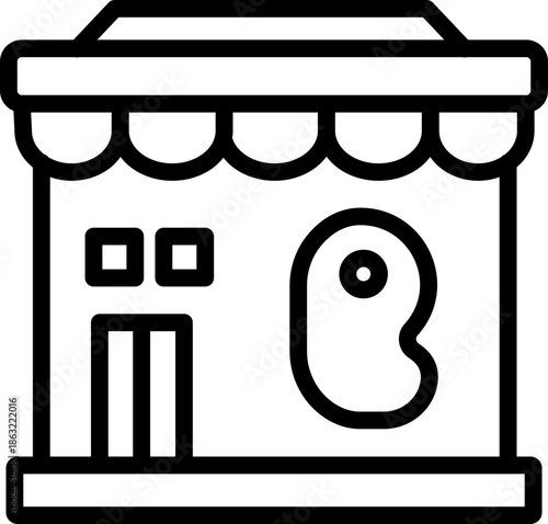 Butcher Shop Icon in Line Style, Meat Store Icon Flat Design, Butcher & Meat Market Outline Icon