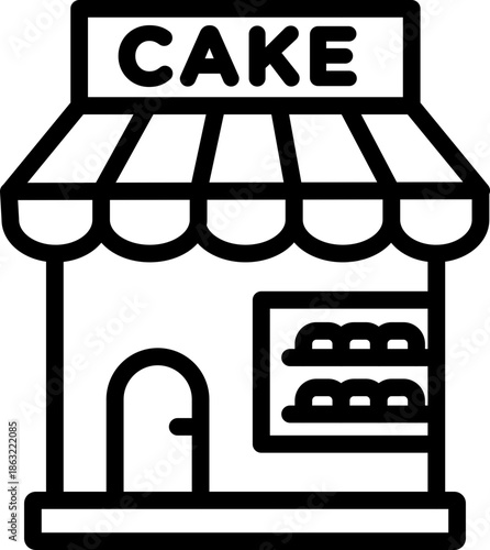 Cake Shop Line Icon – Bakery, Pastry, and Dessert Store Symbol, Cake Store Icon , Birthday Cake, Pastries, and Sweet Treat Illustration, Bakery Cake Icon – Cakes, Celebration, and Dessert Line Symbol