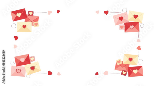 Love Letter Arrangement: An elegant composition of love letters and heart shapes. conveys the warmth of romance and affection through a delicate arrangement of envelopes and hearts.