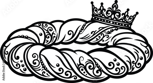 ornate crown on twisted rope with swirls and dots graphic design element