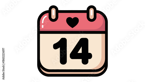 Valentine's Day Calendar: A charming illustration showcases a calendar with the number 14, adorned with a heart symbol, symbolizing the romantic occasion of Valentine's Day.